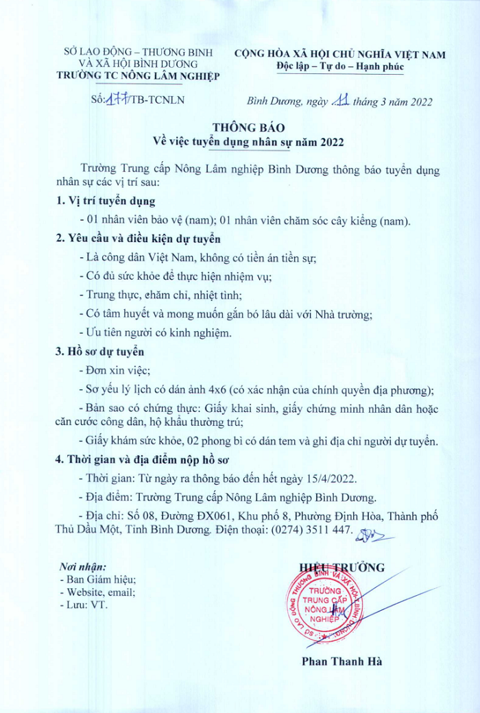 Thông báo tuyển dụng nhân sự