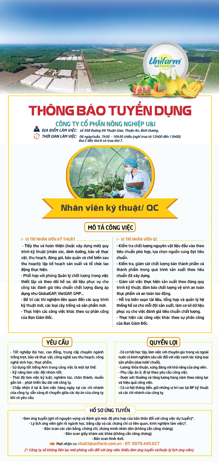 Công ty U&I tuyển dụng nhân viên kỹ thuật, QC