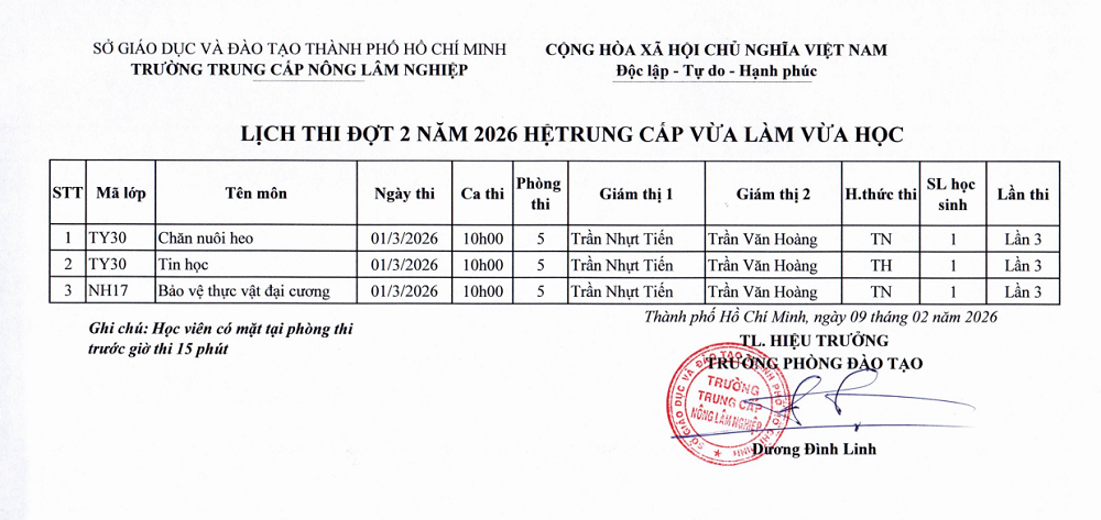 Lịch thi đợt 2 năm 2026 các lớp vừa làm vừa học
