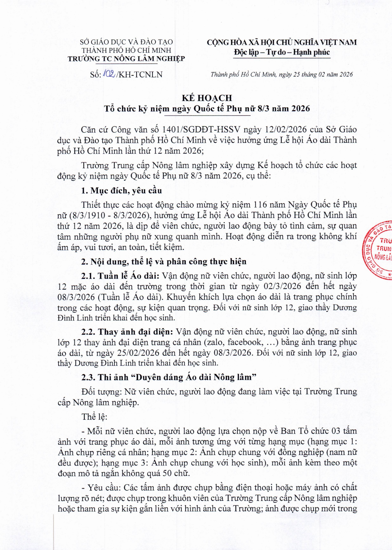 Kế hoạch tổ chức các hoạt động kỷ niệm ngày Quốc tế Phụ nữ năm 2026